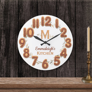 Chocolate Iced Cookie Number Botanical Monogram Große Wanduhr