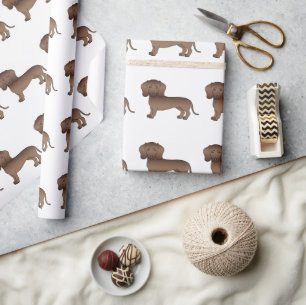 Chocolate Kurzhaar-Dachshund-Cartoon-Hund-Muster Geschenkpapier