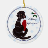Chocolate Lab Christmas Santa Hat Snowflake Keramikornament (Vorne)