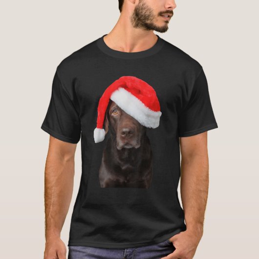 Chocolate Lab Picture Santa Hat Cute Dog Christmas T-Shirt (Vorderseite)