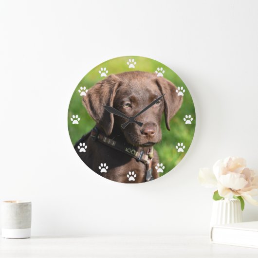Chocolate Lab Puppy Dog Große Wanduhr (Zuhause)