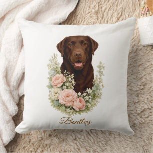 Chocolate-Labrador-Blumenporträt Kissen