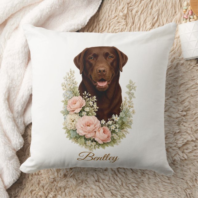 Chocolate-Labrador-Blumenporträt Kissen (Decke)