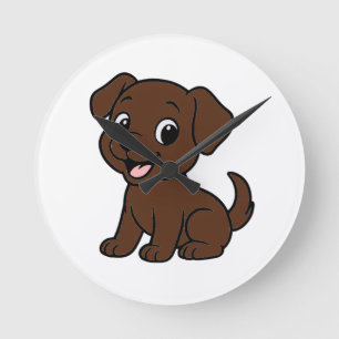 Chocolate-Labrador-Cartoon Runde Wanduhr