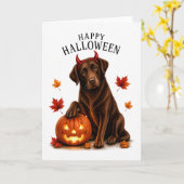 Chocolate Labrador Halloween Teufelshund Karte (Gelbe Blume)