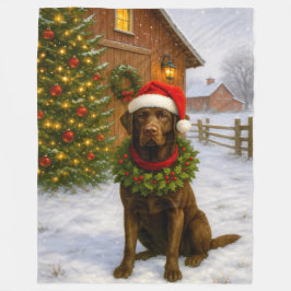 Chocolate Labrador Holiday  Fleecedecke