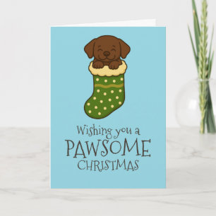 Chocolate Labrador in Weihnachtsstrumpf Feiertagskarte
