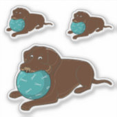 Chocolate-Labrador mit Ball Cartoon Aufkleber (Vorderseite)
