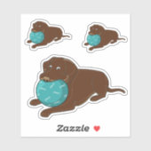 Chocolate-Labrador mit Ball Cartoon Aufkleber (Blatt)