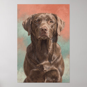 Chocolate Labrador Portrait in Koralle Poster