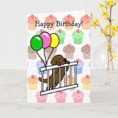 Chocolate Labrador Puppy Cartoon Birthday Card Karte (Gelbe Blume)
