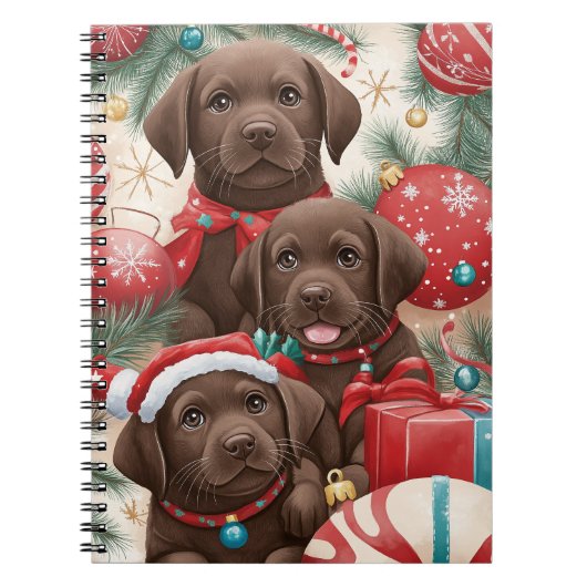 Chocolate Labrador Puppy Christmas Notebook Notizblock (Vorderseite)