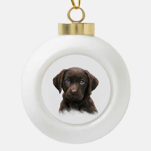 Chocolate Labrador Puppy Keramik Kugel-Ornament (Vorderseite)