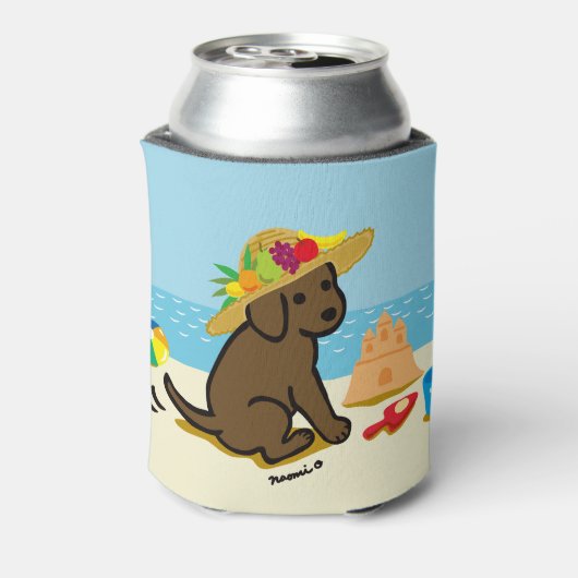 Chocolate Labrador Puppy Strohhut Cartoon Dosenkühler (Kanne Rückseite)