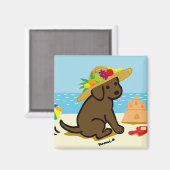 Chocolate Labrador Puppy Strohhut Cartoon Magnet (Vorderseite/Rückseite)