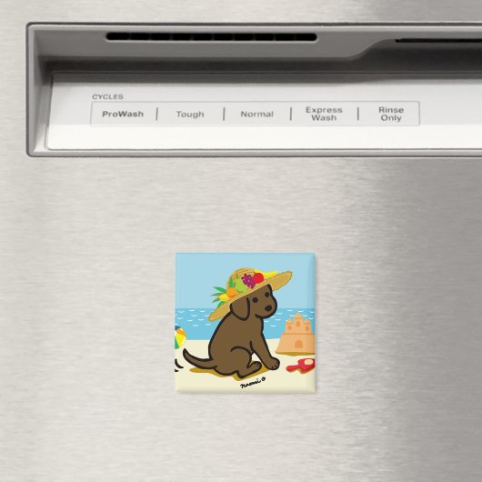 Chocolate Labrador Puppy Strohhut Cartoon Magnet (In Situ (Geschirrspüler))