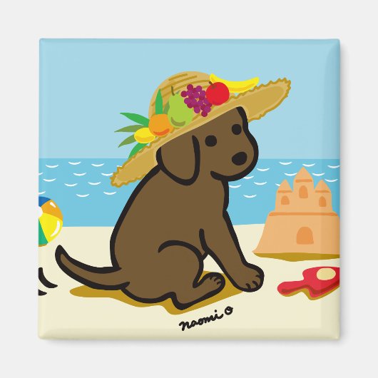 Chocolate Labrador Puppy Strohhut Cartoon Magnet (Vorne)
