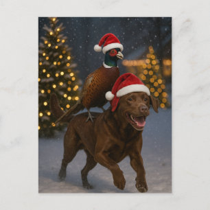 Chocolate-Labrador & Rebhuhn-Weihnachtspostkarte Postkarte