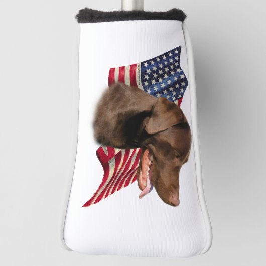 Chocolate Labrador Retriever American Flag Golf Headcover (Rotieren 90)