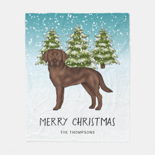 Chocolate Labrador Retriever Blaue Schneebedeckte Fleecedecke