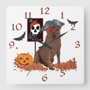 Chocolate Labrador Retriever Halloween Quadratische Wanduhr