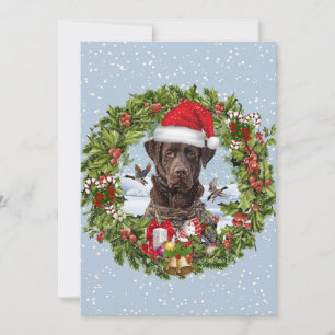 Chocolate Labrador Retriever,  Weihnachtskranz  Einladung