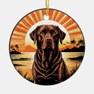 Chocolate Labrador Retro Sonnenuntergang Hunde Lie Keramik Ornament