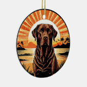 Chocolate Labrador Retro Sunset Dog Lover Keramik Ornament (Rechts)
