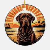 Chocolate Labrador Retro Sunset Dog Lover Keramik Ornament (Hinten)