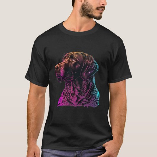 Chocolate Labrador Synthwave 80s Retrowave Aesthet T-Shirt (Vorderseite)