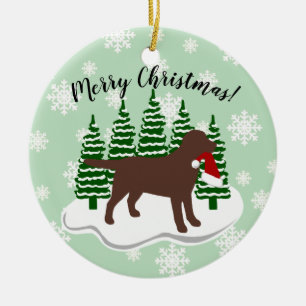 Chocolate Labrador Weihnachten Immergrün Schneeflo Keramik Ornament