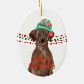 Chocolate Labrador Weihnachtsmannmütze Holiday Str Keramik Ornament (Hinten)