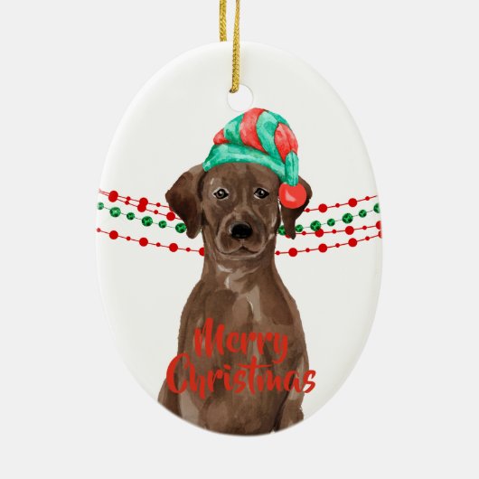 Chocolate Labrador Weihnachtsmannmütze Holiday Str Keramik Ornament (Hinten)