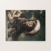 Chocolate-Labrador-Welpen-Weihnachtsbild Puzzle (Horizontal)