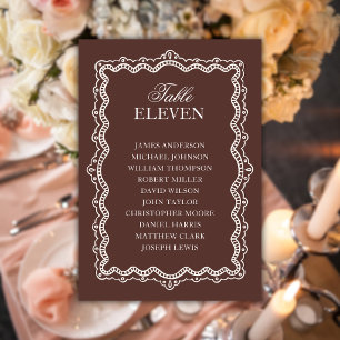Chocolate-Lace-Old-Money-Hochzeits-Sitzplan Tischnummer