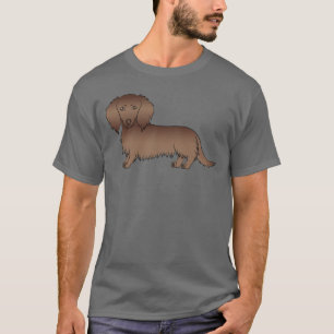 Chocolate Langhaar-Dachshund Süßer Cartoon-Hund T-Shirt