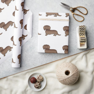 Chocolate Langhaar-Dachshund Süßer Hund Muster Geschenkpapier