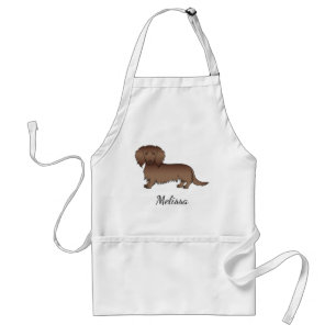 Chocolate Langhaar-Dackel-Cartoon-Hund & Name Schürze