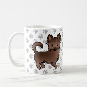 Chocolate Long Coat Chihuahua Cartoon Hund & Pfote Kaffeetasse