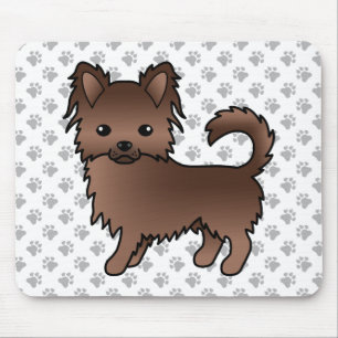 Chocolate Long Coat Chihuahua Cartoon Hund & Pfote Mousepad