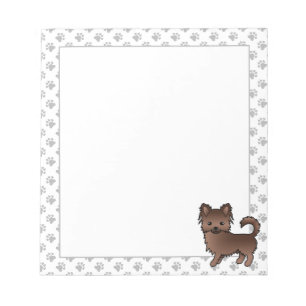 Chocolate Long Coat Chihuahua Cartoon Hund & Pfote Notizblock