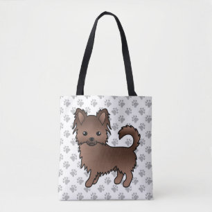 Chocolate Long Coat Chihuahua Cartoon Hund & Pfote Tasche