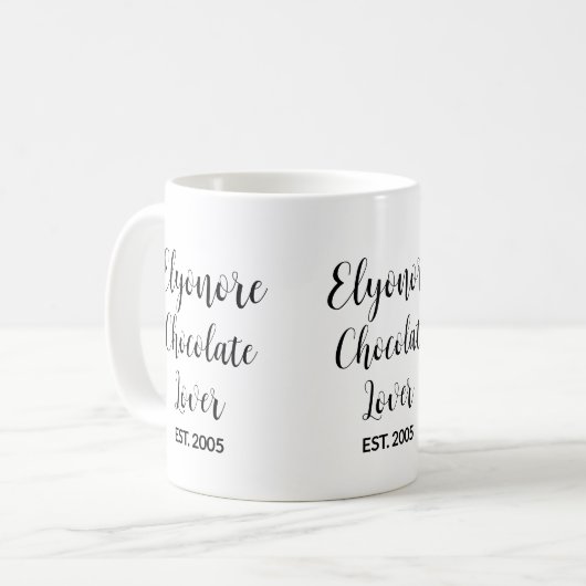 Chocolate Lover Black Script Personalized Name Est Kaffeetasse (Vorderseite Links)