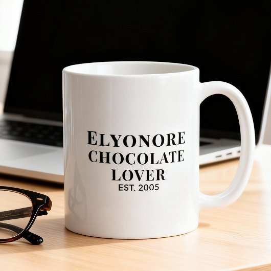 Chocolate Lover Black Script Personalized Name Est Kaffeetasse