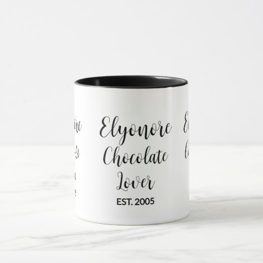 Chocolate Lover Black Script Personalized Name Est Tasse (Zentrum)