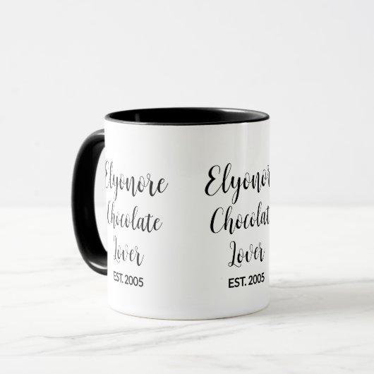 Chocolate Lover Black Script Personalized Name Est Tasse (Vorderseite Links)