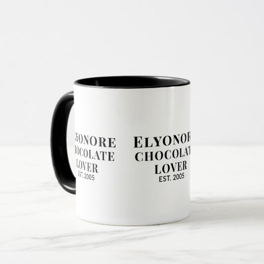 Chocolate Lover Black Script Personalized Name Est Tasse (Vorderseite Links)