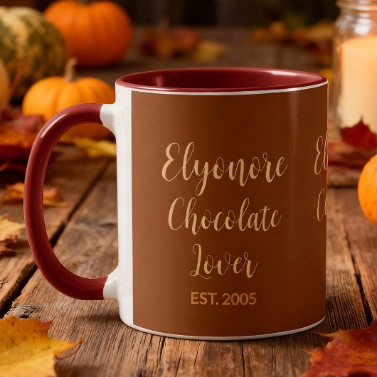 Chocolate Lover Cream Script Personalized Name Est Tasse