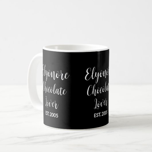 Chocolate Lover White Script Personalized Name Est Kaffeetasse (Vorderseite Links)