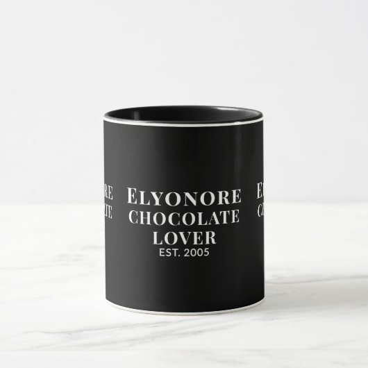 Chocolate Lover White Script Personalized Name Est Tasse (Zentrum)